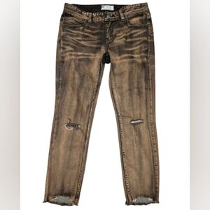 Free People Brown Distressed Skinny Jeans 27